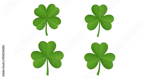 Four green clover leaves on transparent background