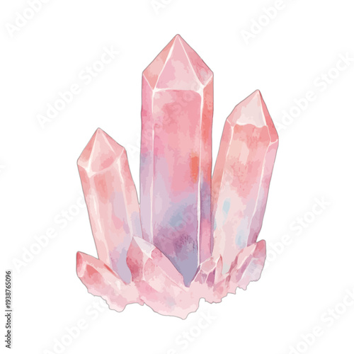 Watercolor Pink Rose Quartz Crystal Illustration Isolated on White Background