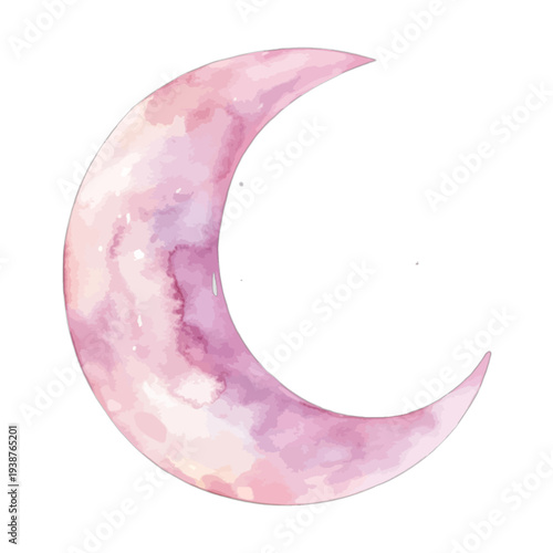 Watercolor Pink Crescent Moon Illustration with Pastel Purple Texture