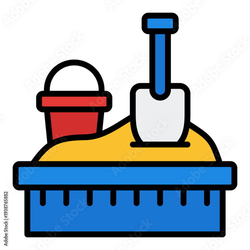 Sandbox Filled Line Icon. Kids playground sand symbol. Outdoor play and daycare Filled Line Icon