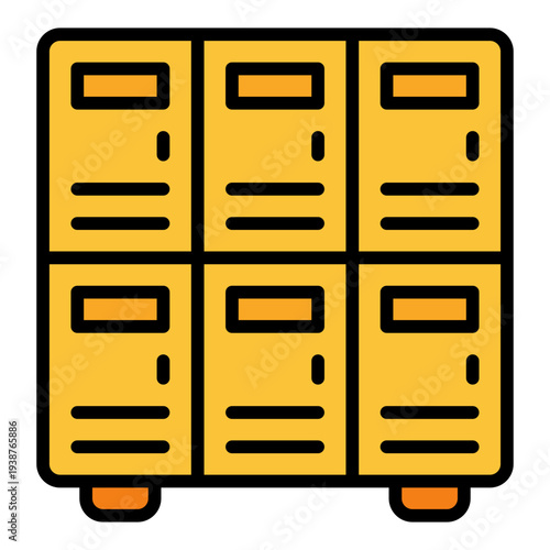 Locker room Filled Line Icon. Kids storage cabinet symbol. Preschool furniture and daycare Filled Line Icon