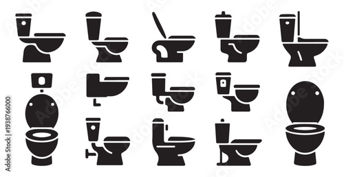 Set of toilet icons in glyph style for toilet sign. washroom bowl vector icon. bathroom ceramic toilet