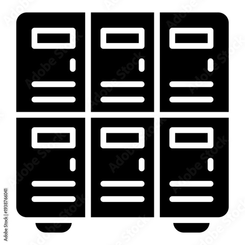 Locker room Glyph Icon. Kids storage cabinet symbol. Preschool furniture and daycare Glyph Icon