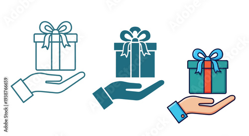 Hands holding gift boxes with bows from different viewpoints