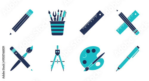Assorted artistic tools and supplies arranged neatly on a clean surface for creative projects