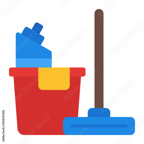 Cleaning tools Flat icon. Janitor equipment symbol. Maintenance worker and labour Flat icon