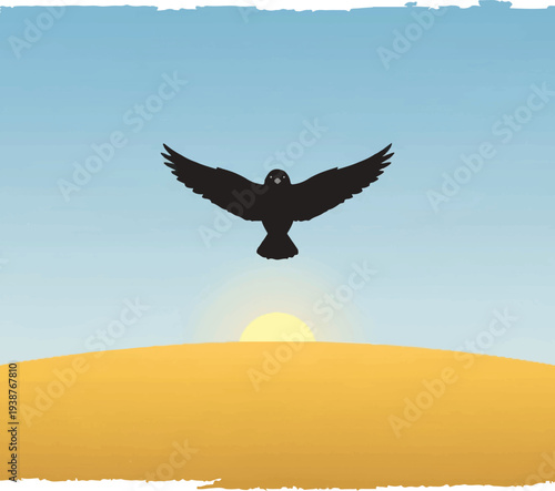 Bird Flying with Outstretched Wings in Flight.