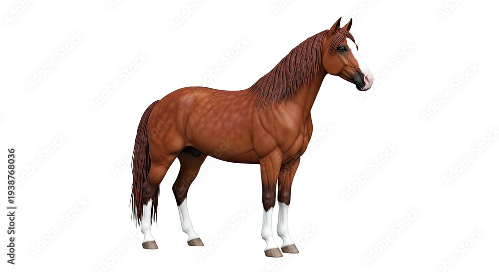 Fototapeta premium Brown Horse with White Markings on White Background