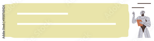 Artificial intelligence, automation, data analysis, futuristic design, digital concepts, technology. A humanoid robot holding a clipboard and pointing on a minimal background. Artificial intelligence