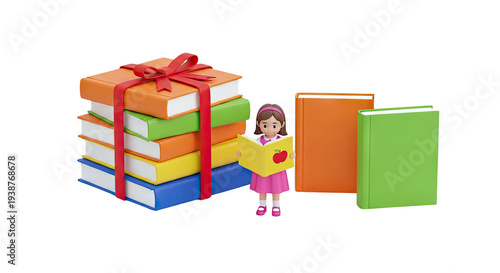 Girl Reading Book Stacked Books Gifted Books