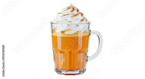 Pumpkin Spice Latte in a Glass Mug with Whipped Cream and Cinnamon