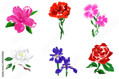 Canvas Print Assorted flower illustration set, hand-painted watercolor style, 6 types of flor