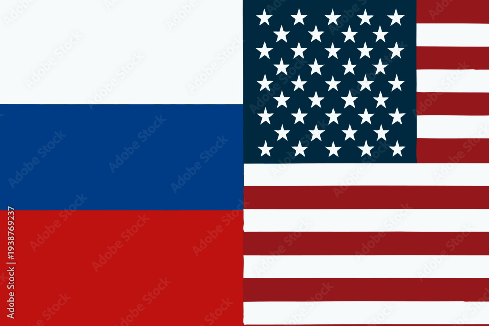 Fototapeta premium American USA and Russia state Official Symbol Side by Side. National Flag Image. Close Up International Relations Illustration
