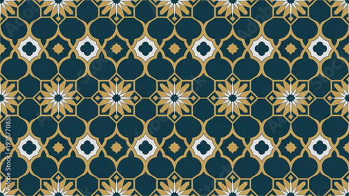 Luxury Moroccan Gold Arabesque Tile Pattern on Deep Navy