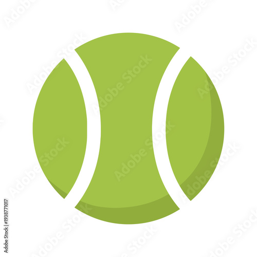 A bright green tennis ball with white curved seams is depicted against a white background.