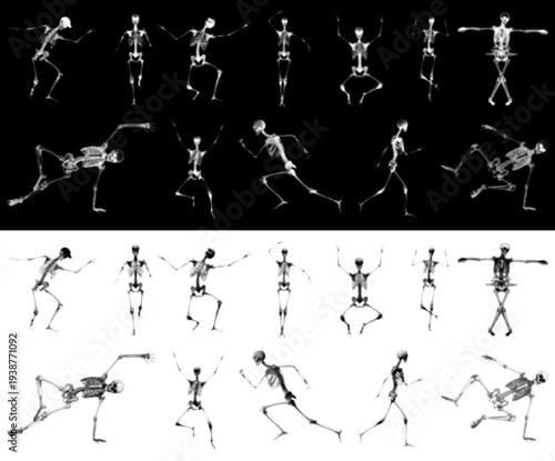 Skeletal Motion Studies: A series of striking X-ray images, capturing the intricate dance of the human skeleton in various poses, from graceful gestures to dynamic movements.