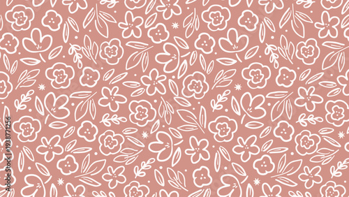 Floral pattern with roses and leaves on a soft peach background