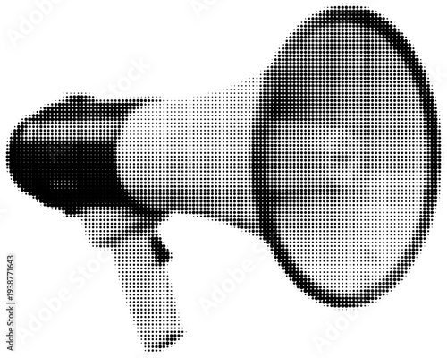 Megaphone Amplification: A close-up view of a megaphone. This image evokes the power of announcement, used for the act of announcement and communication.