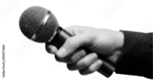 In the Grip of Sound: A hand firmly grasps a classic microphone, poised to capture every word, every note, every expression. Ready for the next interview.