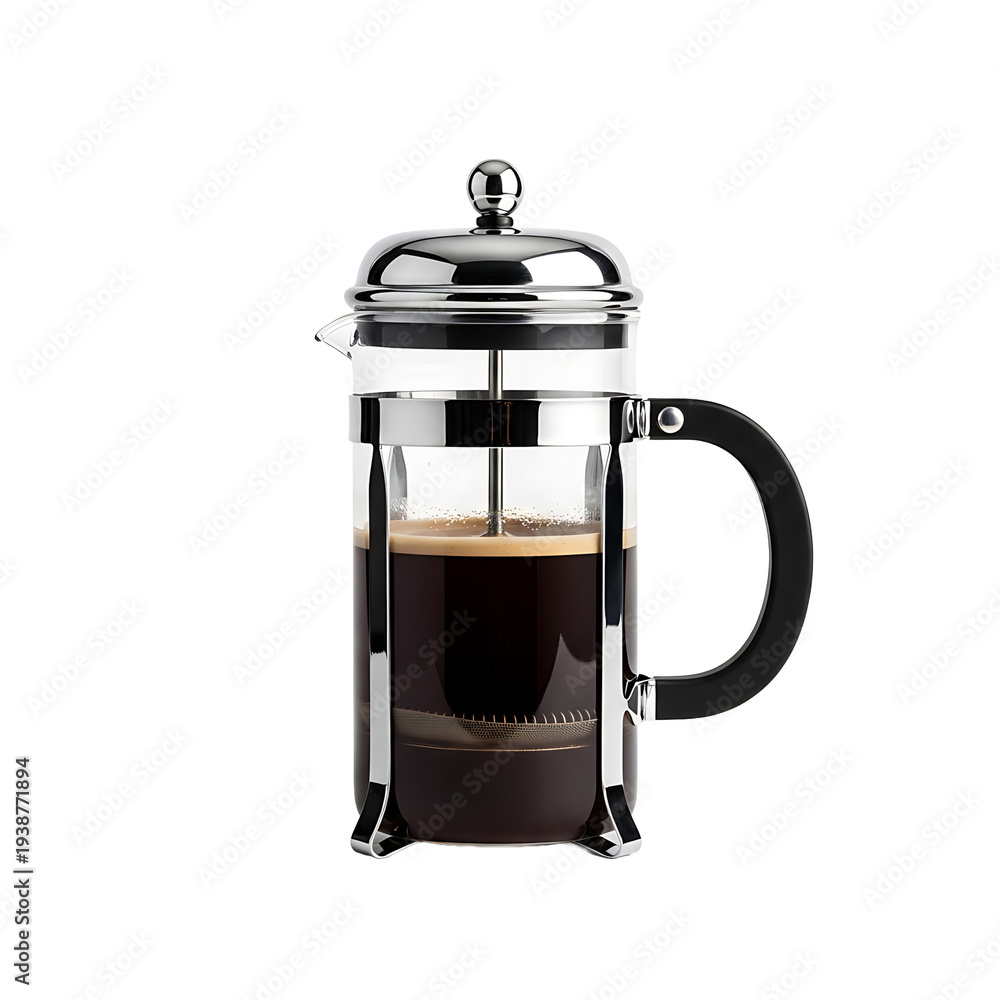 Obraz premium A French press coffee maker on a transparent background with coffee inside
