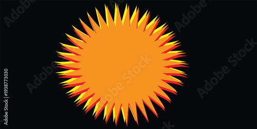 Bright Orange Sunburst with Yellow and Red Rays on Black Background