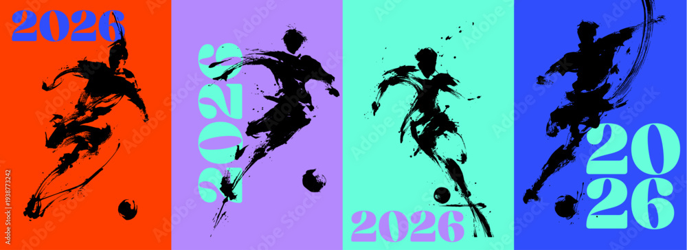 Naklejka premium Abstract soccer player silhouette in dynamic grunge brush stroke style with bold ink splatter motion effect