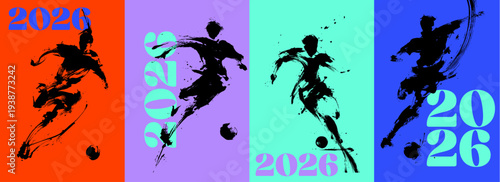 Abstract soccer player silhouette in dynamic grunge brush stroke style with bold ink splatter motion effect