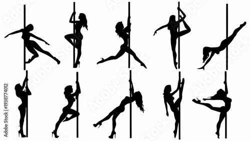 Silhouette collection of women dancing on pole