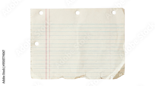 Vintage lined paper with torn edges and holes