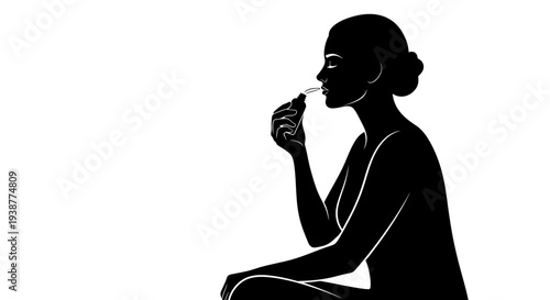 Elegant silhouette of woman applying lip product for daily beauty ritual with serene focus