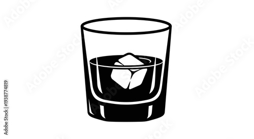 Bold monochrome graphic showcasing a classic drink served on the rocks in a short glass