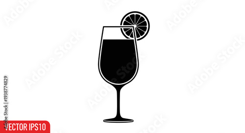 Vector graphic icon depicting a sophisticated drink in a stemmed glass with citrus garnish