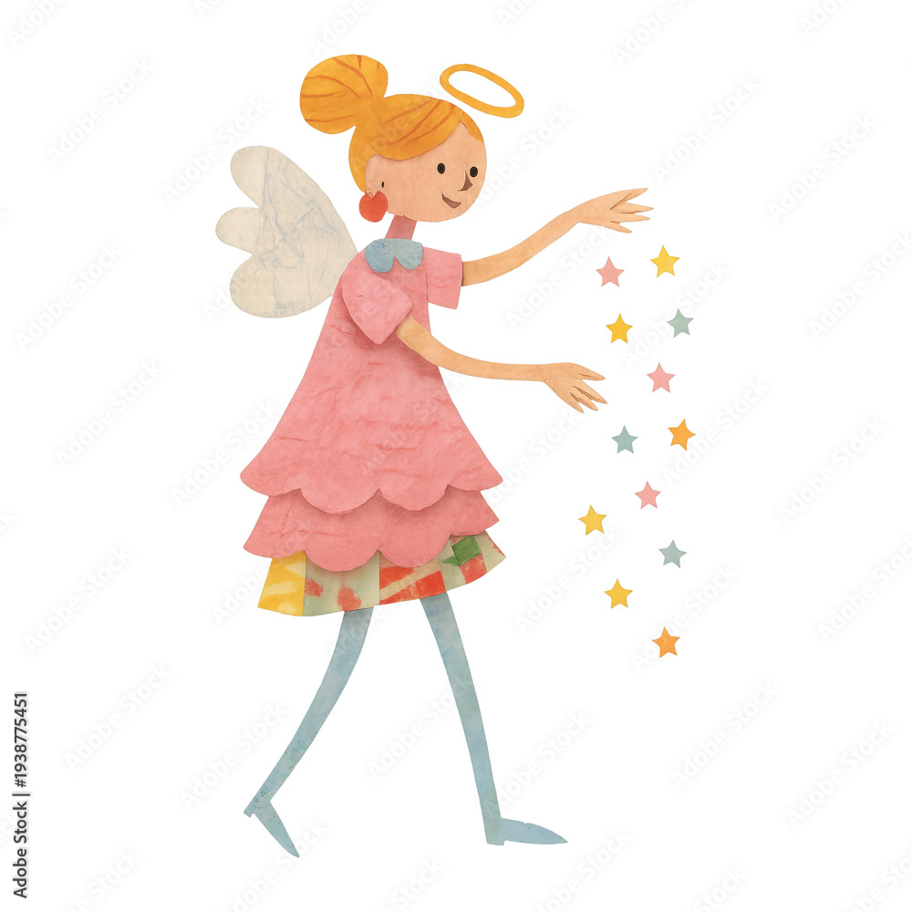 Fototapeta premium PNG Whimsical angel spreading colorful stars.