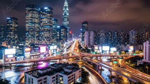 Modern City Night Traffic Timelapse