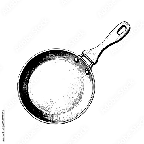 Hand-drawn illustration of a frying pan, perfect for culinary themes and kitchen visuals on Adobe Stock