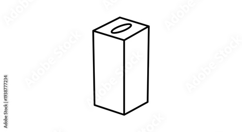 Minimalist black and white line drawing of a rectangular box with an oval aperture on its upper