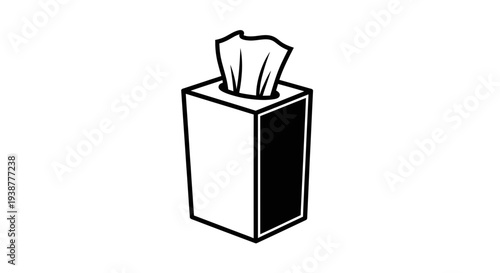 Minimalist monochrome tissue box icon representing hygiene and common household essentials for