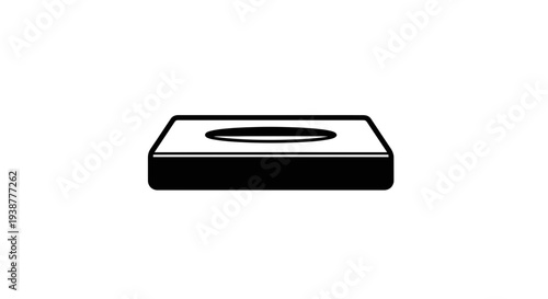 Minimalist black icon of a rectangular box featuring a central oval opening, suitable for various
