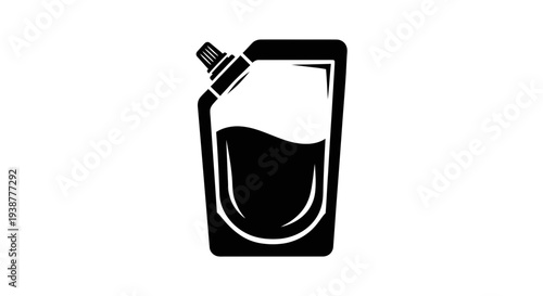Minimalist black silhouette icon of a flexible spout pouch for liquid contents representing modern