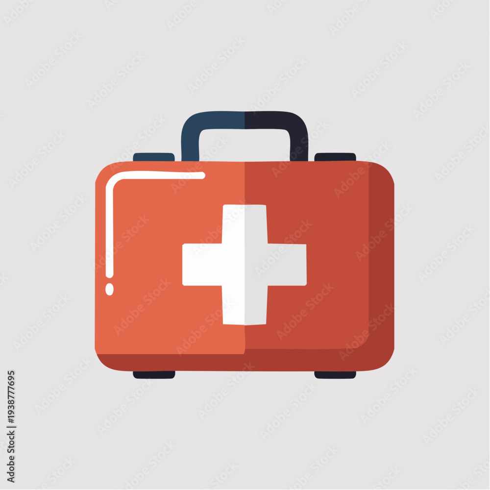 Fototapeta premium First aid kit icon with white cross on orange background