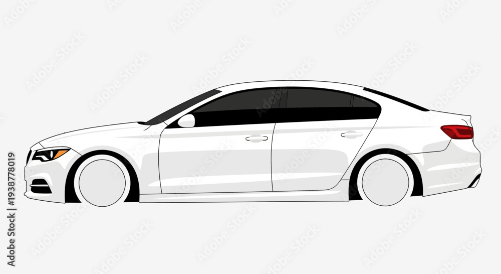 Fototapeta premium Clean white sedan car illustration isolated on a white background design