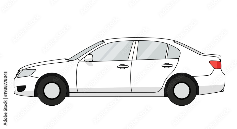 Fototapeta premium Clean white sedan car illustration isolated on white background for design
