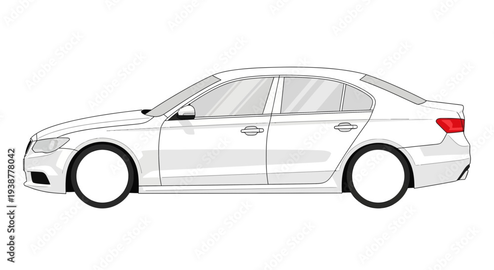 Naklejka premium Clean white sedan car illustration isolated on white background