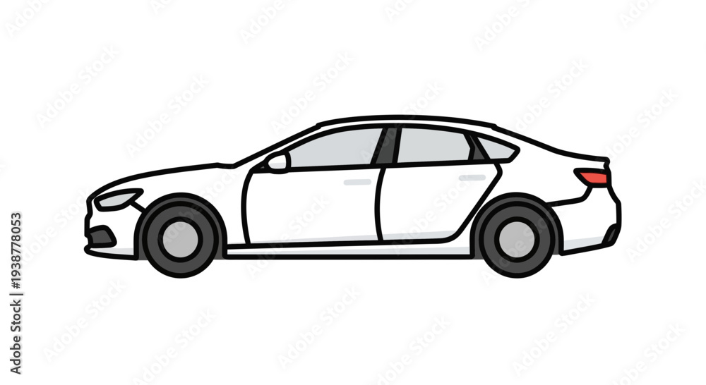 Fototapeta premium Clean white sedan car illustration isolated on white background for design