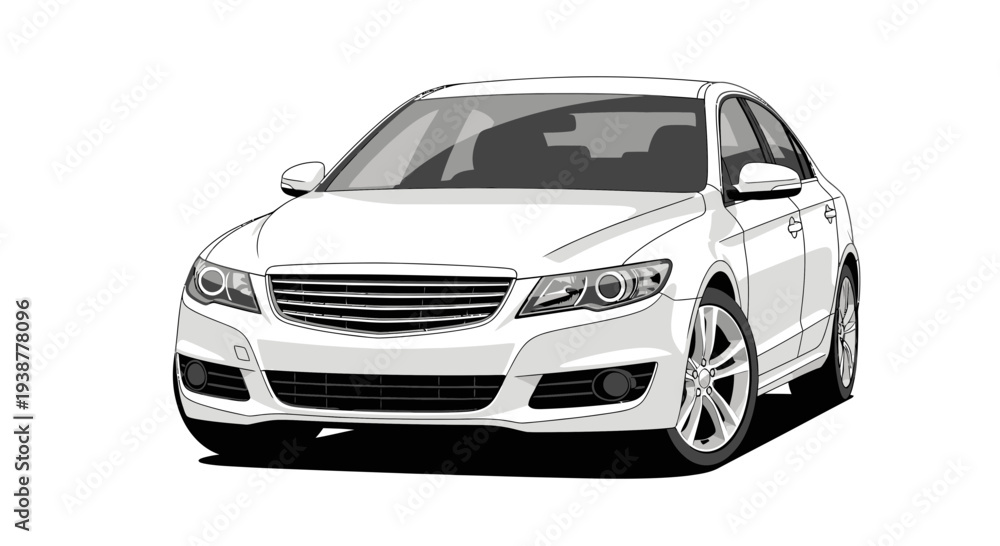 Fototapeta premium Clean white sedan car isolated on white background transportation concept