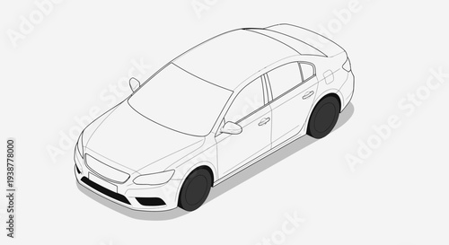 Isometric illustration of a modern sedan vehicle with minimalist design