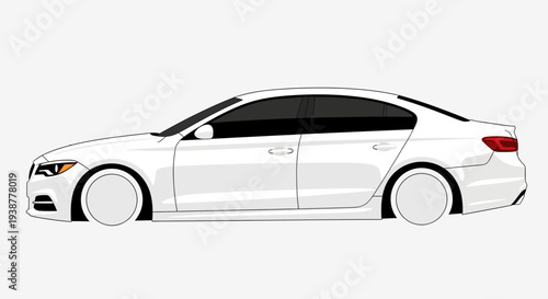 Clean white sedan car illustration isolated on a white background design