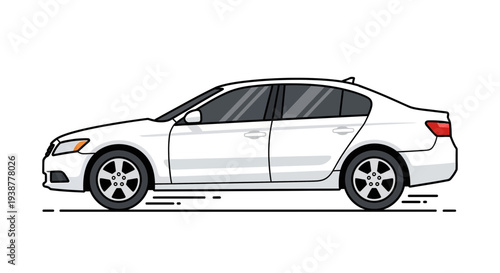 Clean white sedan car illustration isolated on a white background