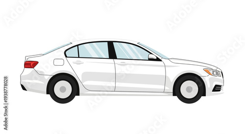 Clean white sedan car illustration isolated on white background