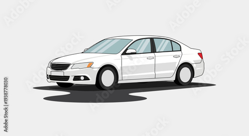 Clean white sedan car illustration isolated on light background with shadows